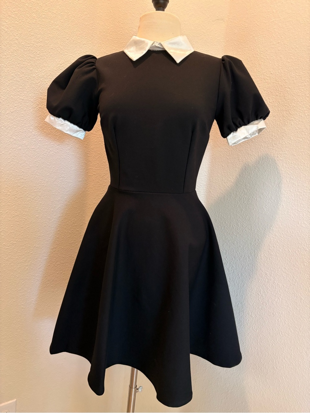 Cosplay Wednesday Addams Black Fit-and-Flare Dress with White Collar
